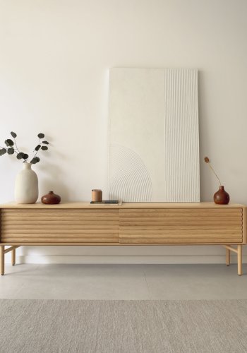 KAVE HOME Lenon TV-bord m. 2 skydelger - natur eg og eg finér (200x35)