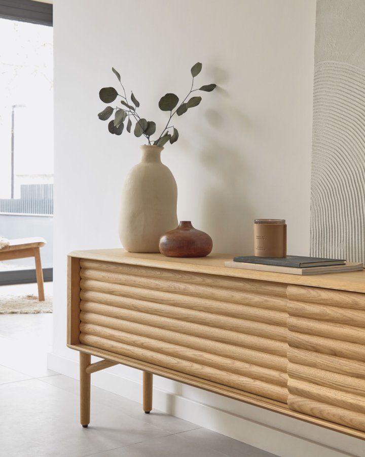 KAVE HOME Lenon TV-bord m. 2 skydelger - natur eg og eg finér (200x35)