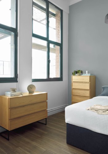 KAVE HOME Taiana kommode, m. 3 skuffer - natur egefinér og sort stl