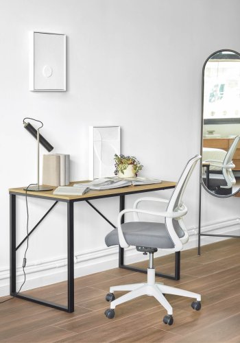 KAVE HOME Melva skrivebordsstol, justerbar, m. armln, hjul og drejefunktion - grt stof/hvidt plast