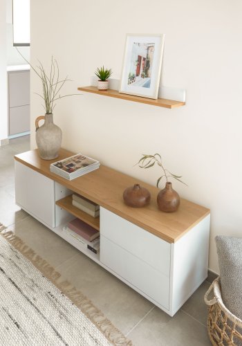 KAVE HOME Abilen vghylde, rektangulr - hvid MDF og natur egetrsfinér (80x15)