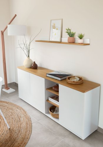 KAVE HOME Abilen vghylde, rektangulr - hvid MDF og natur egetrsfinér (120x15)