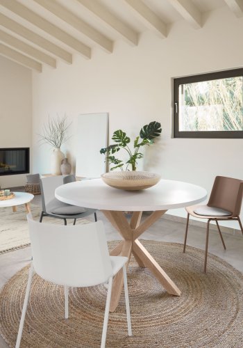 KAVE HOME Fuld Argo spisebord, rund - hvid melamin og natur stl med treffekt (120)