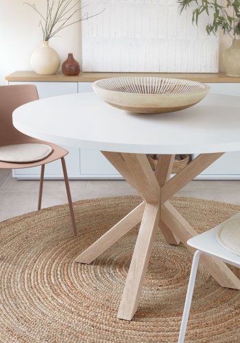 KAVE HOME Fuld Argo spisebord, rund - hvid melamin og natur stl med treffekt (120)