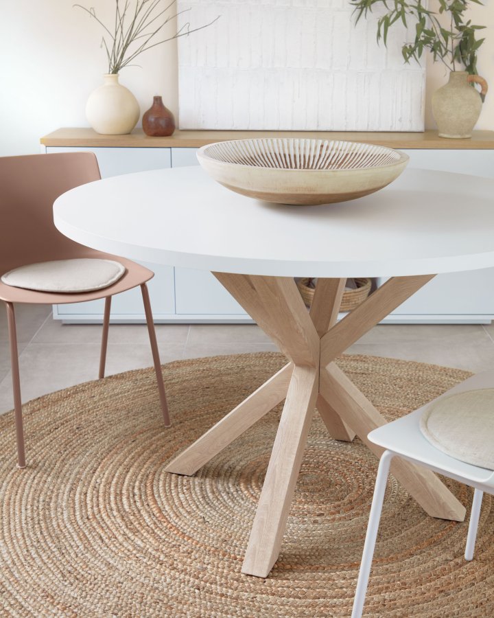 KAVE HOME Fuld Argo spisebord, rund - hvid melamin og natur stl med treffekt (120)