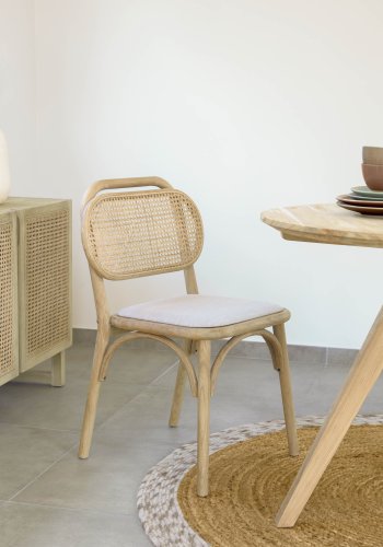 KAVE HOME Doriane spisebordsstol - natur rattan, stof og egetr