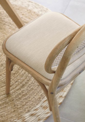 KAVE HOME Doriane spisebordsstol - natur rattan, stof og egetr