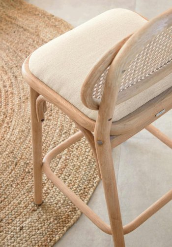 KAVE HOME Doriane barstol, m. rygln og fodsttte - natur rattan, stof og egetr