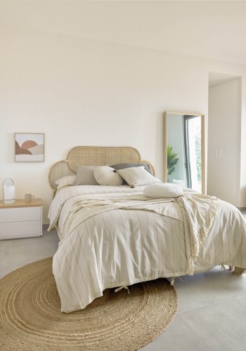 KAVE HOME Abilen sengebord, m. 2 skuffer - hvid MDF og natur egetrsfinèr (53x36)