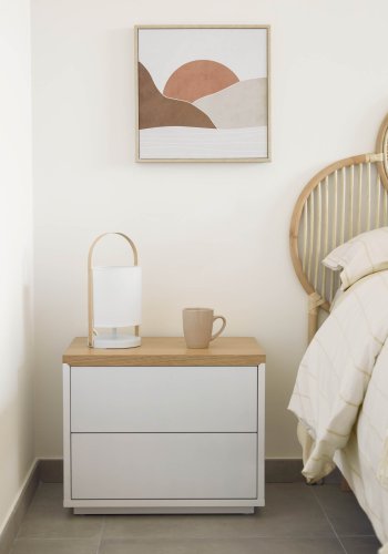 KAVE HOME rund Zayla bordlampe - hvid bomuld og stl, natur bg