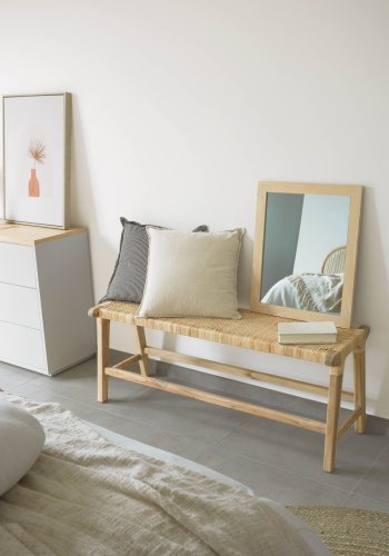 KAVE HOME Beida bnk, rektangulr - natur rattan og teaktr (120x40)