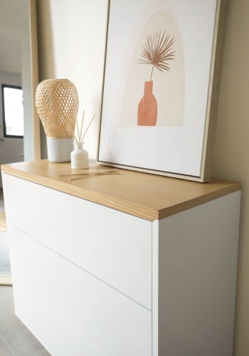 KAVE HOME Abilen kommode, m. 3 skuffer - hvid MDF og natur egetrsfinèr 