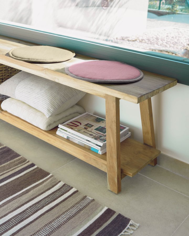 KAVE HOME Safara bnk, m. hylde natur genanvendt teak (150x32)