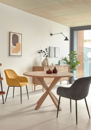 KAVE HOME Fuld Argo spisebord, rund - natur melamin og natur stl med treffekt (120)