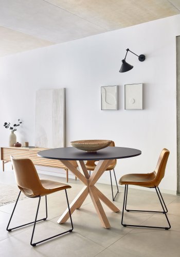 KAVE HOME Ziggy spisebordsstol - lysebrun PU og sort stl