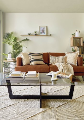 KAVE HOME Plum sofabord - gr/sort glas/stl, rektangulr (120x70)