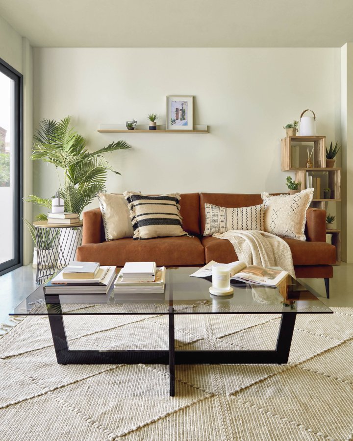 KAVE HOME Plum sofabord - gr/sort glas/stl, rektangulr (120x70)