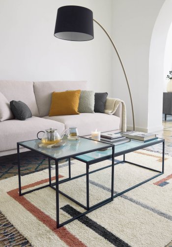 KAVE HOME Akemi sofabord, firkantet - sort stl og klar/struktureret glas (st m. 2)