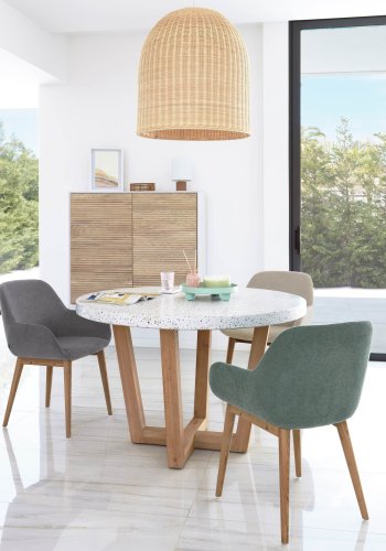 KAVE HOME Konna spisebordsstol, m. armln - grn polyester og brun asketr