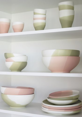 KAVE HOME Sayuri stor skl - grn og hvid porceln (24,3)