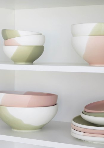 KAVE HOME Sayuri stor skl - grn og hvid porceln (24,3)