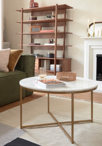 KAVE HOME rund Sheffield sofabord - hvid marmor og guld metal (80)