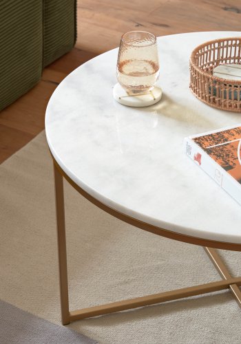 KAVE HOME rund Sheffield sofabord - hvid marmor og guld metal (80)