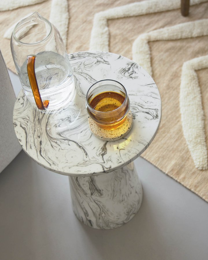 KAVE HOME Kesbury sidebord, rund - hvid/sort/gr emalje jern (33)