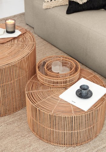 KAVE HOME Elmima sofabord, rund - natur rattan (st af 2) (66) (55)