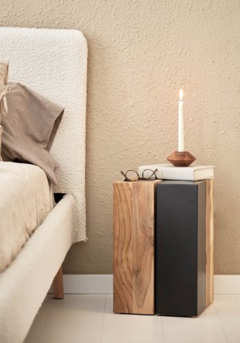 KAVE HOME Ognak sidebord - natur teaktr og metal, kvadratisk (29x29)