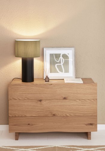 KAVE HOME Domicina bordlampe, rund - gr linned og sort metal (30)