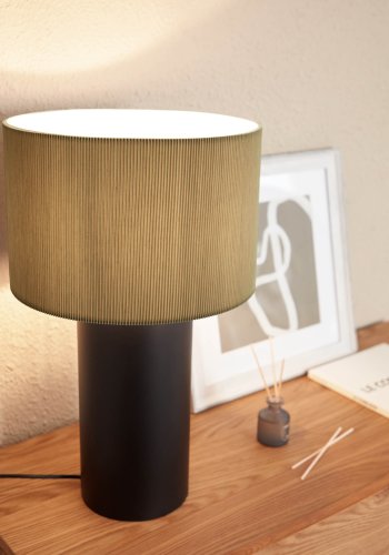 KAVE HOME Domicina bordlampe, rund - gr linned og sort metal (30)