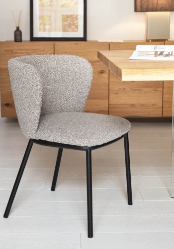 KAVE HOME Ciselia spisebordsstol - lysegr stof og sort stl