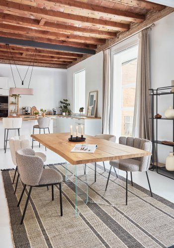 KAVE HOME Levik spisebord - klar glas og natur egetr (220x100)