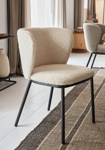 KAVE HOME Ciselia spisebordsstol - hvid stof og sort stl