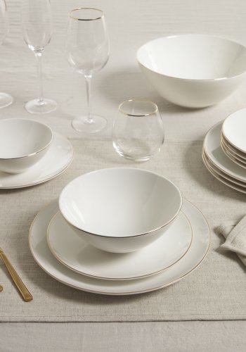 KAVE HOME Taisia stor skl - hvid og guld porceln (24,5)