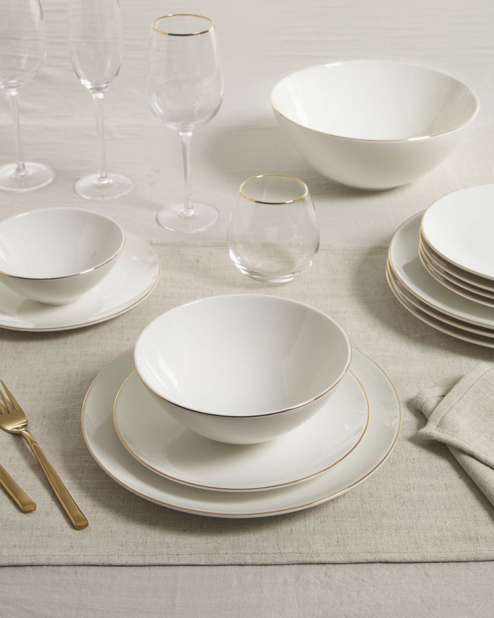 KAVE HOME Taisia stor skl - hvid og guld porceln (24,5)