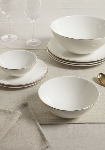 KAVE HOME Taisia stor skl - hvid og guld porceln (24,5)