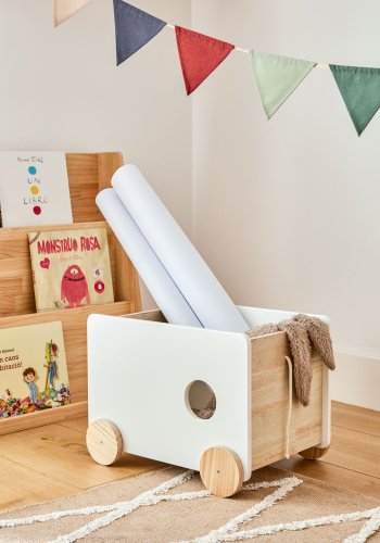 KAVE HOME Bianina vogn til brn, m. opbevaring - hvid MDF og natur fyrretr (45x34)