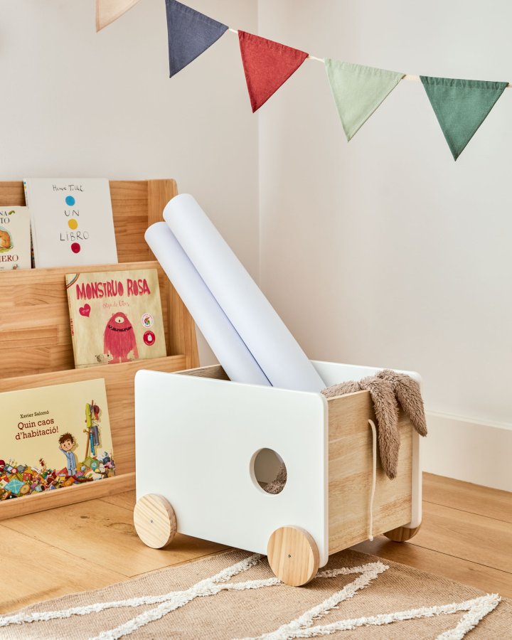 KAVE HOME Bianina vogn til brn, m. opbevaring - hvid MDF og natur fyrretr (45x34)