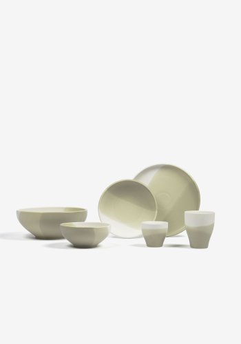 KAVE HOME Sayuri stor skl - grn og hvid porceln (24,3)