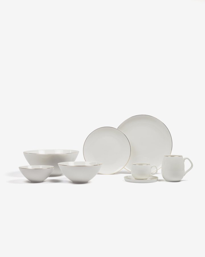 KAVE HOME Taisia stor skl - hvid og guld porceln (24,5)