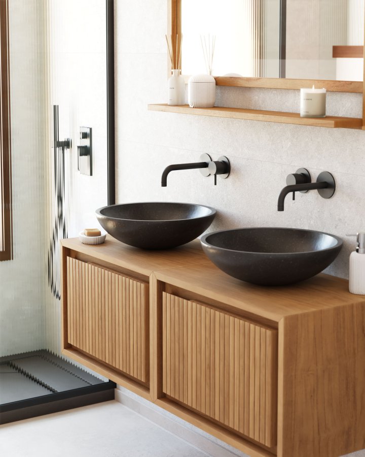 KAVE HOME Sunday hndvask til badevrelset, rund - sort terrazzo (40)