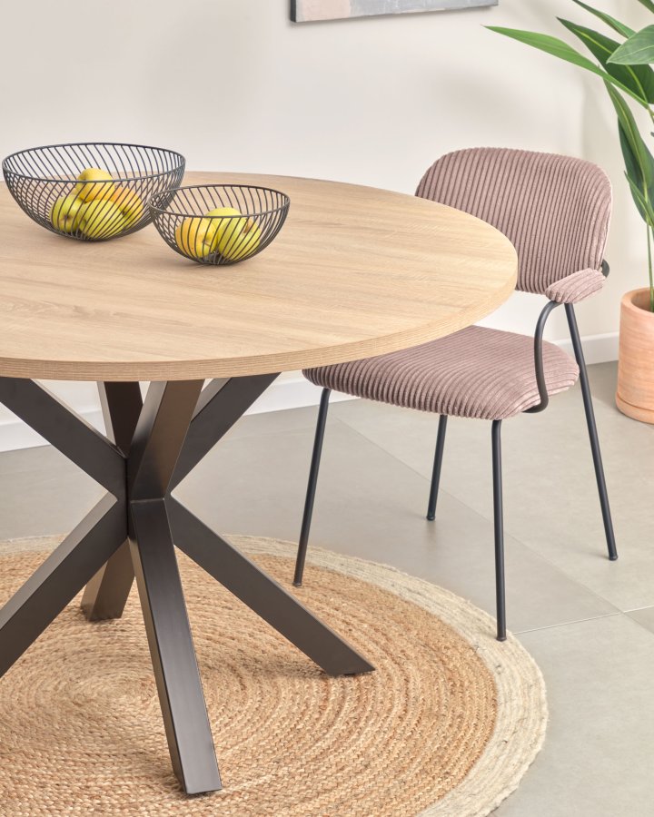 KAVE HOME Fuld Argo spisebord, rund - natur melamin og sort stl (120)