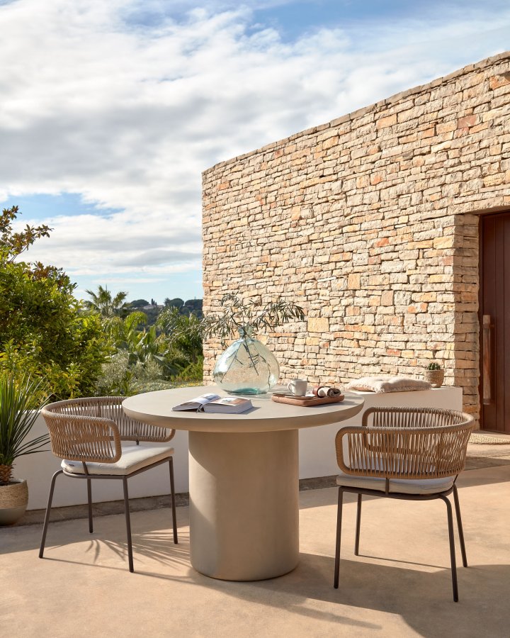 KAVE HOME Nadin spisebordsstol, m. stofhynde - beige reb og stl