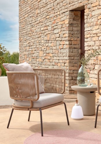 KAVE HOME Nadin lnestol, m. stofhynde - beige reb og stl