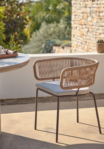 KAVE HOME Nadin spisebordsstol, m. stofhynde - beige reb og stl