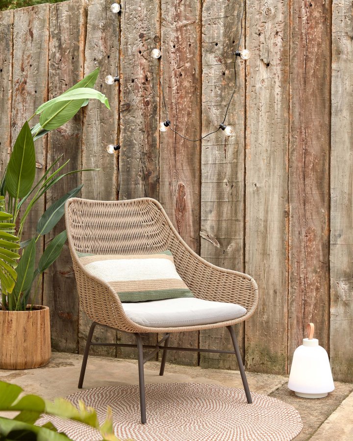 KAVE HOME Abeli lnestol, m. stofhynde - beige reb og stl