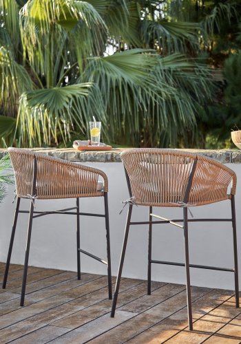 KAVE HOME Yanet barstol, m. hynde, armln og fodsttte - beige snor og stl