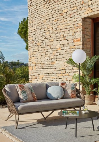 KAVE HOME Branzie sofa - brunt metal og reb, m. grbrune hynder, 3 pers.